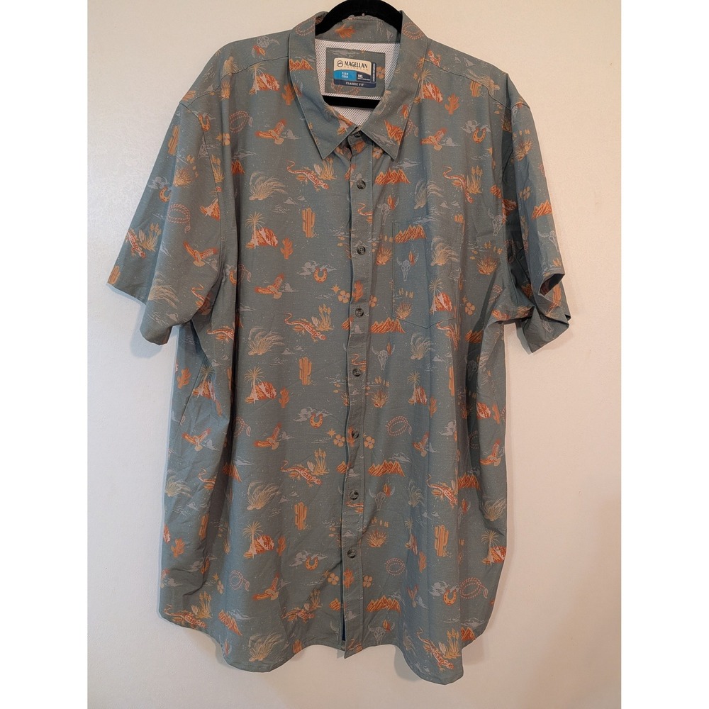 Magellan Outdoors Fish Gear Shore & Line Desert Print Shirt Mens 3XL Sage Green